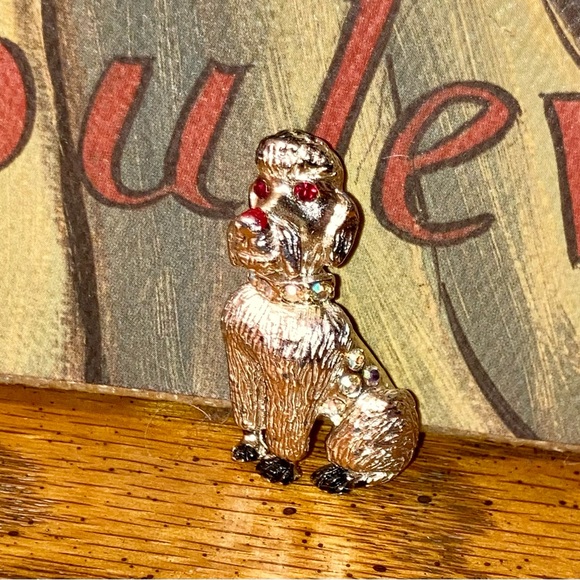 Poodle Brooch Jeweled Eyes - Golden - Picture 2 of 5